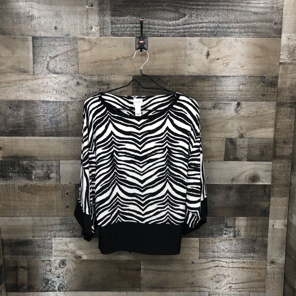 Chico's Women's Knit Kit Classic Zebra Top Blouse Size 0/S/4 Flowing Sleeves - Picture 9 of 9